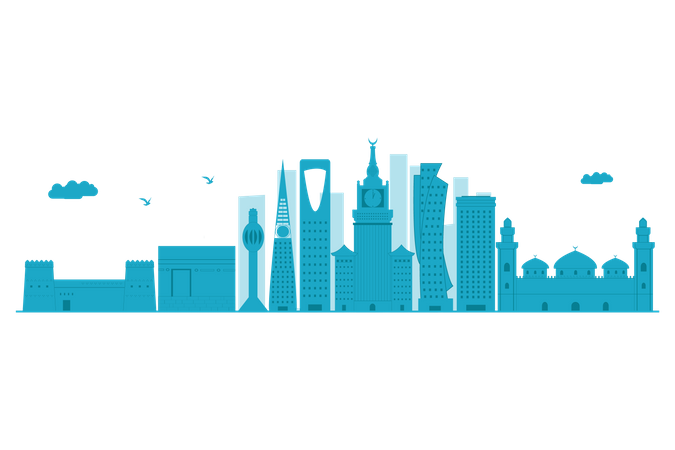 Saudi Arabia Skyline in blue silhouette  Illustration