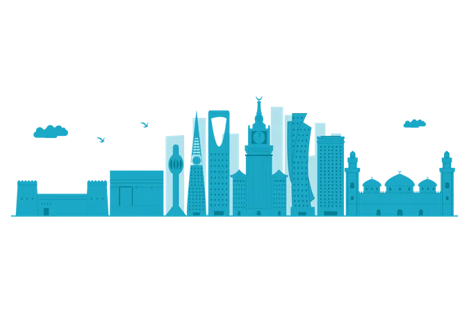 Saudi Arabia Skyline in blue silhouette  Illustration