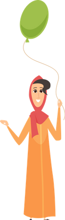 Saudi Girl Holding Balloon  Illustration