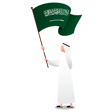 Saudi Man holding Saudi Arabia flag  Illustration