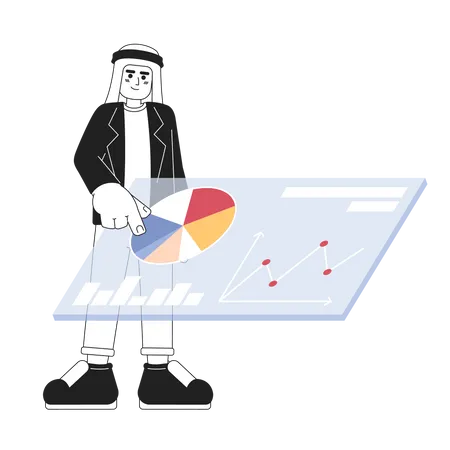 Saudi man showing marketing analytics dashboard  일러스트레이션