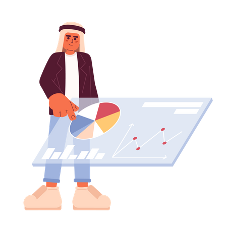 Saudi man showing marketing analytics dashboard  Illustration
