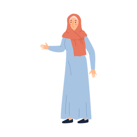 Saudi woman stand and stretch out hand to handshake  Illustration