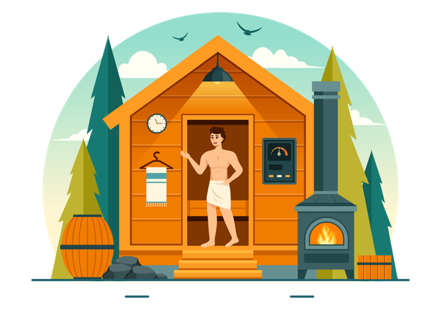 Relajación sauna para hombres  Ilustración