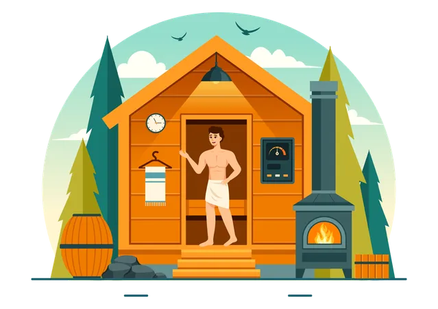 Relajación sauna para hombres  Ilustración