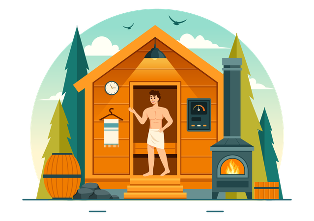 Sauna Relaxation For Men  Illustration