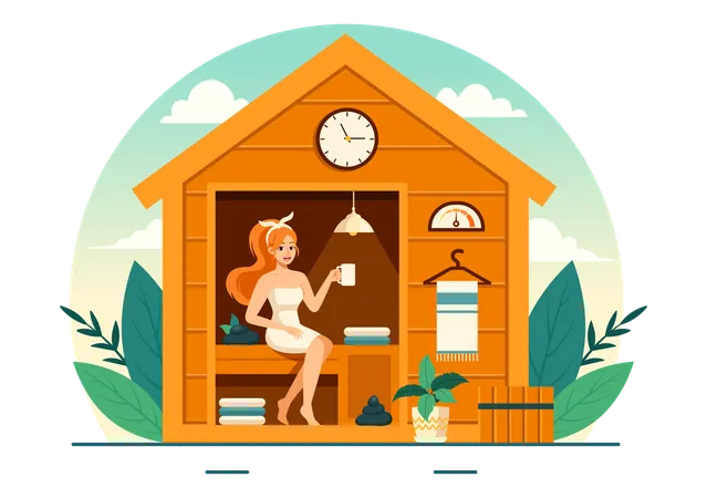 Sauna And Steam Room Vector Illustration With People Relax Washing Their Bodies Or Enjoying Time In Flat Cartoon Background Design Illustration