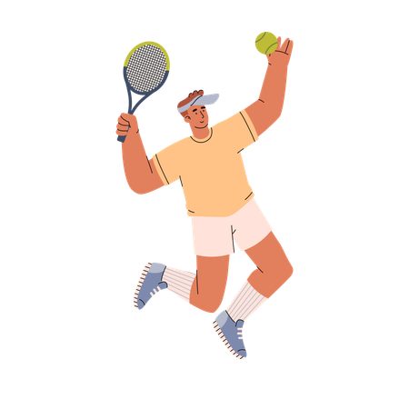 Sautant jeune homme lançant une balle de tennis  Illustration