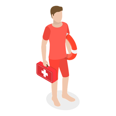 Sauveteur de plage debout avec kit de sauvetage  Illustration