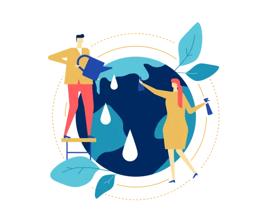 Save The Planet Colorful Flat Design Style Illustration On White Background A Composition With Male Female Characters Taking Care Of The Earth Watering And Cleaning The Globe Ecology Concept Illustration