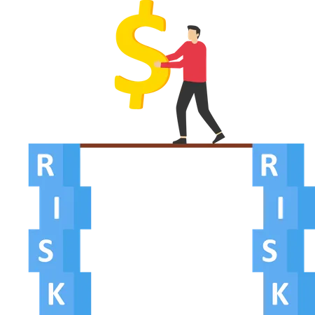 Save Finance Concept From Risk Risk Management Take Risk Or Safety Concept Businessman Balancing Dollar Sign And Away From Risk To Safety Illustration