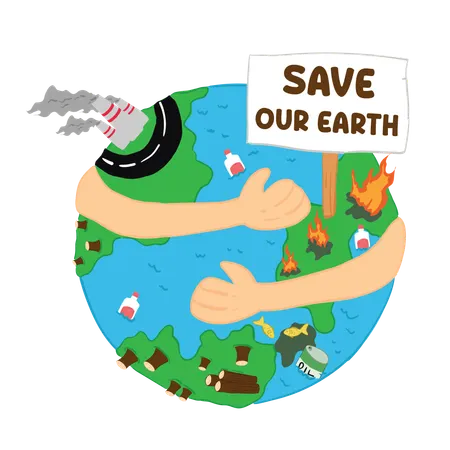 Save Our Earth Protecting the Planet from Pollution and Climate Change  Illustration