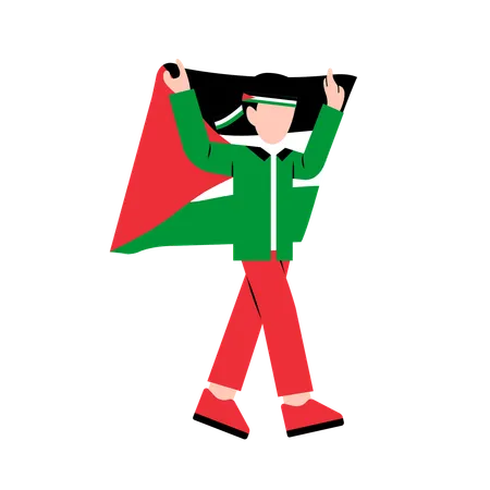 A Man Holding Palestine Flag 일러스트레이션