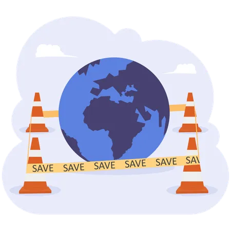 Save The World From Climate Change And Global Warming Problem Protect Our Planet From Melting Ice Flood Or Disaster Concept Illustration