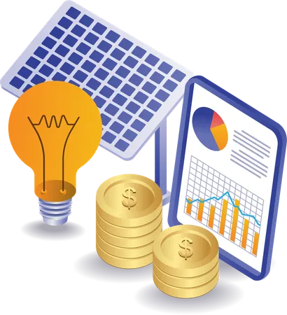 Saving by investing in solar panel energy business  Illustration