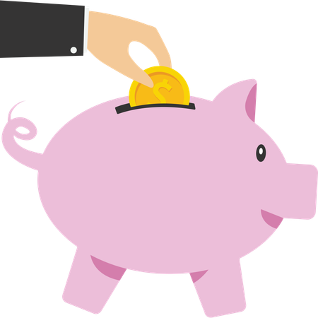 Saving coins into piggy bank  Illustration