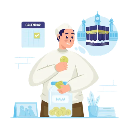 Saving for the Hajj pilgrimage plan  Illustration
