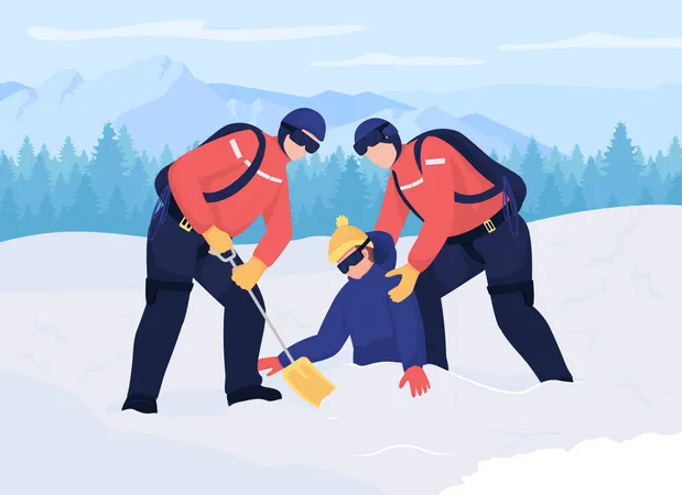 Saving life in avalanche  Illustration