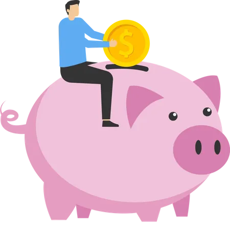 Saving Money Saving Money For Future Or Wealth And Deposit Concept Generating Growth Investment Or Financial Gain Businessman Investor Putting Dollar Coin In A Piggy Bank Illustration
