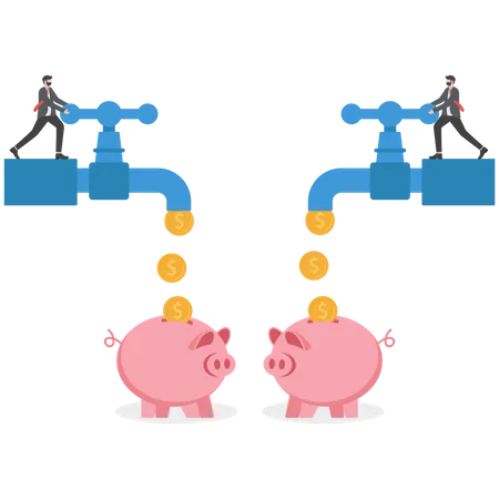 Form Of Saving Money From Business Income Multi Cash Flow From Pipe Into Wealthy Piggy Bank Illustration