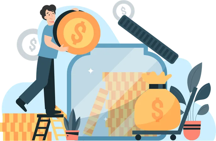 This Is An Illustration Of Someone Saving Money For Investment And Future Use Perfect For Web Design Posters And Campaigns This User Friendly And Fully Editable Graphic Is A Tool For Taking Financial Management For The Future Illustration