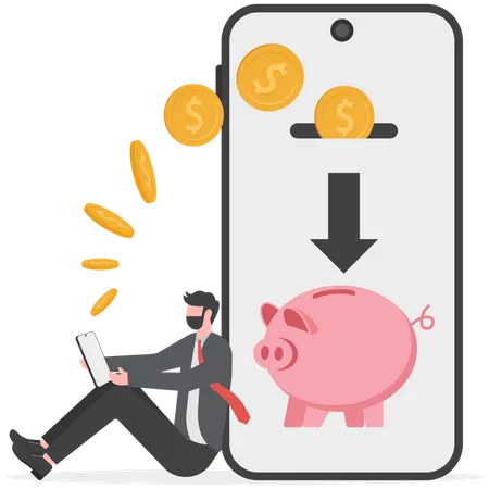 Saving Money Online Mobile Phone Saving Money For Depositing Money Online Business Ideas And Finance Illustration