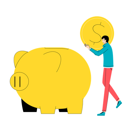 Saving money in a large piggy bank  Illustration