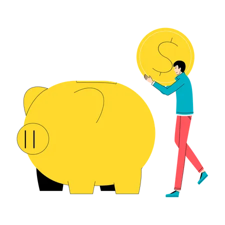 Saving money in a large piggy bank  Illustration