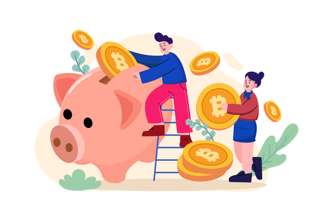 Saving money in bitcoin  Illustration