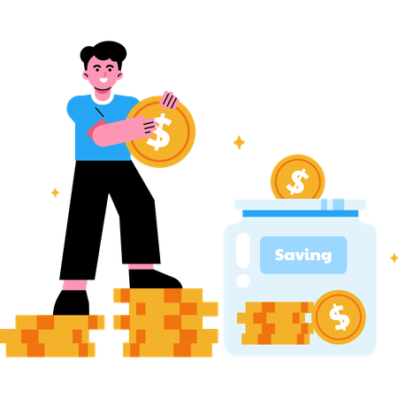 Saving Money in Jar  Illustration