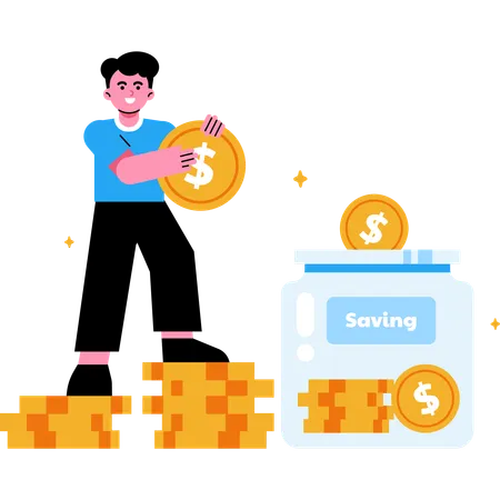 Saving Money in Jar  Illustration