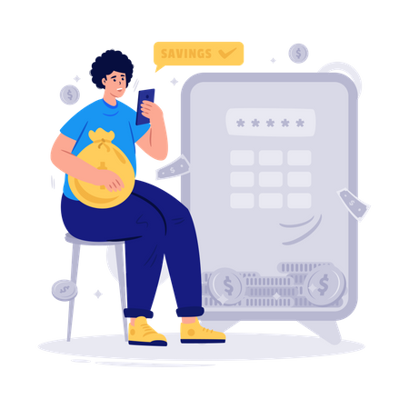 Saving money in locker  Illustration