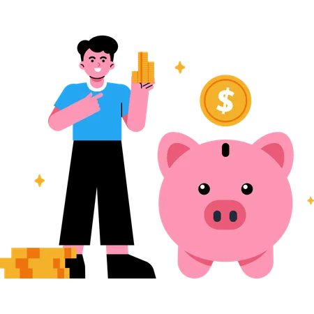 Saving Money In Piggy Bank Illustration