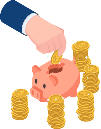Saving money in piggy bank  Illustration