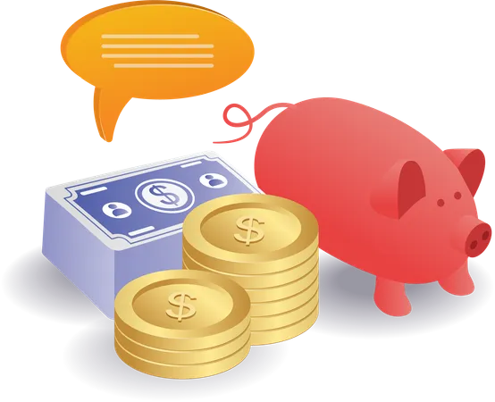 Saving money in piggy bank  Illustration