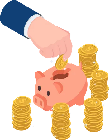 Saving money in piggy bank  Illustration