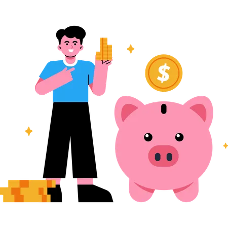 Saving Money in Piggy Bank  Illustration