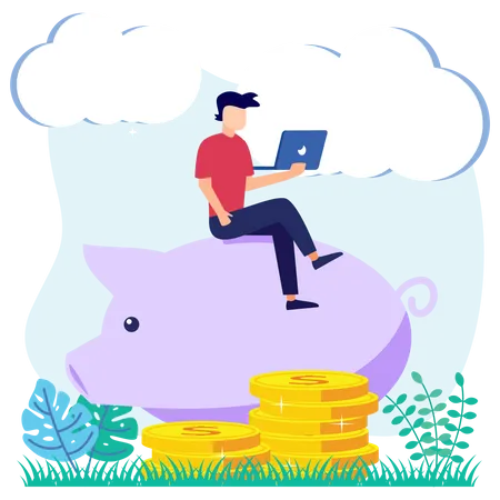 Saving Money In Piggy Bank  Illustration