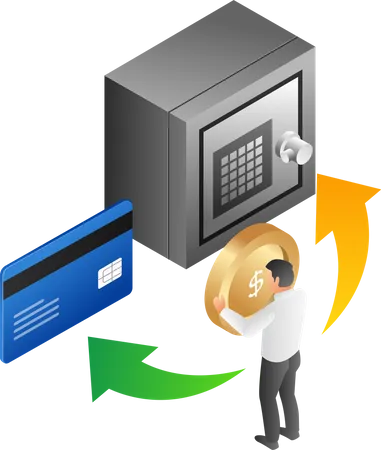 Saving money in safes and ATM Illustration