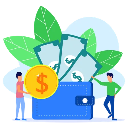 Saving Money In Wallet  Illustration