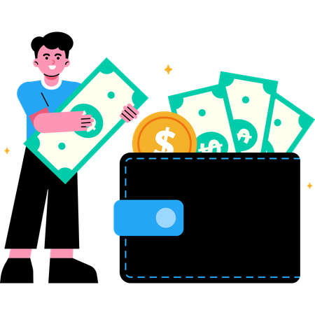 Saving Money in Wallet  Illustration