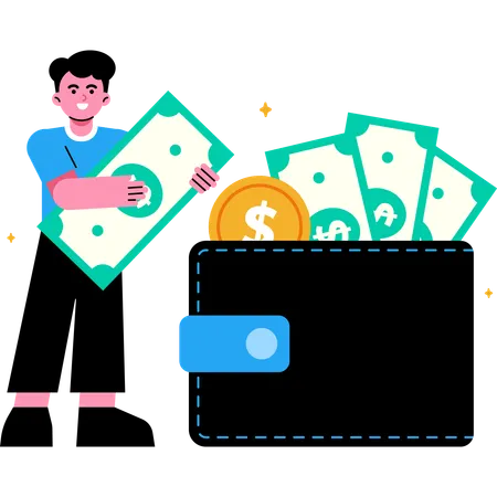 Saving Money in Wallet  Illustration