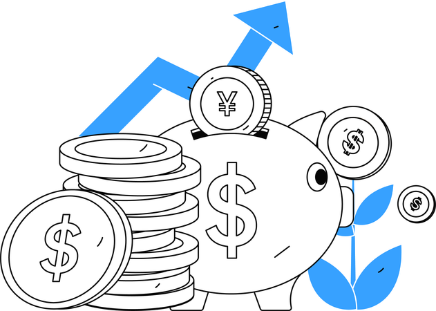 Saving money into piggy bank  Illustration