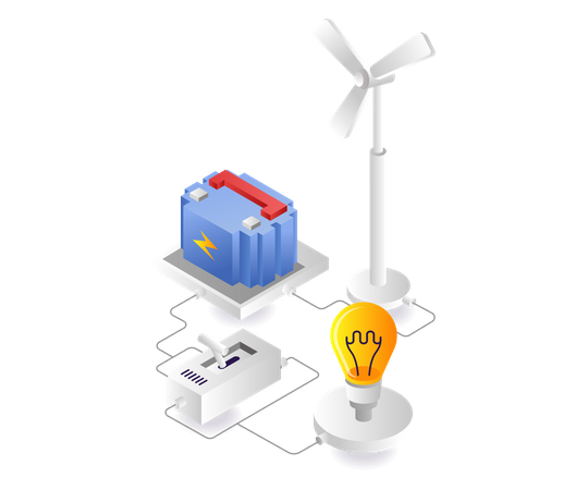 Saving windmill energy for electricity  Illustration