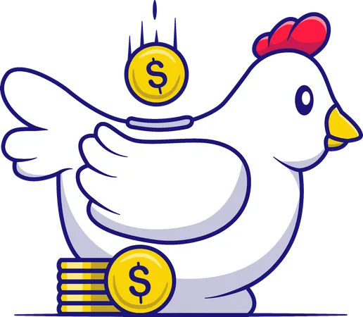 Savings Chicken Bank With Coins  Illustration