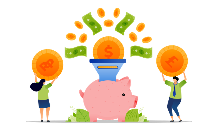 貯金箱に貯金の未来  イラスト