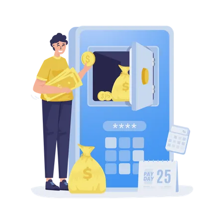 Savings Money Payday On Safety Box Vector Illustration Illustration