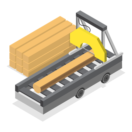 Sawmill machinery to cut wooden planks  Illustration