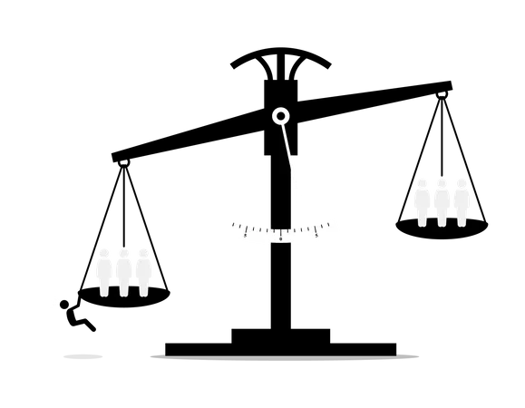 Scale of justice with a person trying to influence the result  Illustration