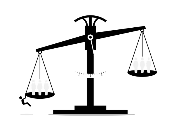 Scale of justice with a person trying to influence the result  Illustration